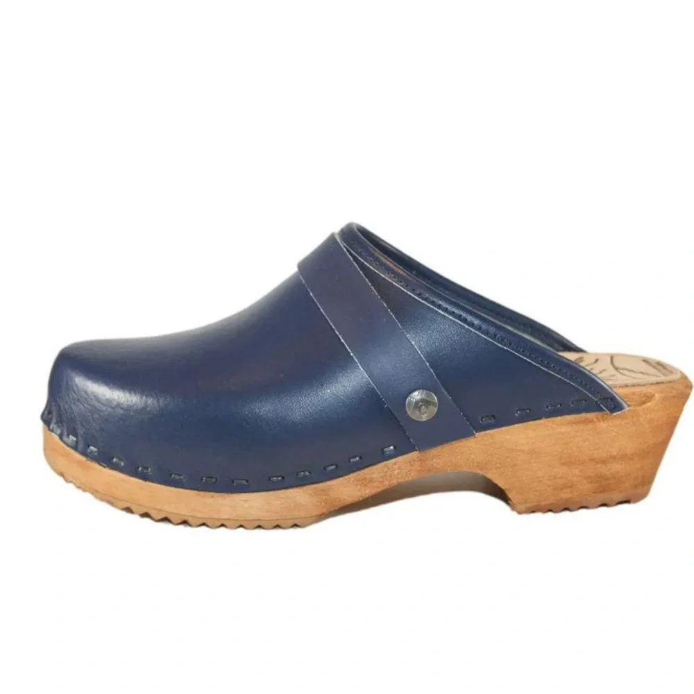 Tessa Clogs Traditional Heel Blue Leather Size 38